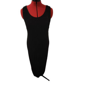 Sheer black beaded boat neck sleeveless maxi dress w/ slit, fits like an xl*